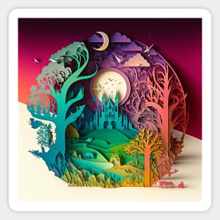 3D Effect Papercut Art - Fairytale Scene Sticker